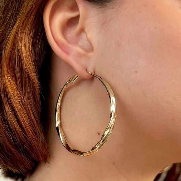18K Gold Plated Chunky Big Circle Drop Hoop Earrings 925S Sterling Silver - Picture 3 of 13